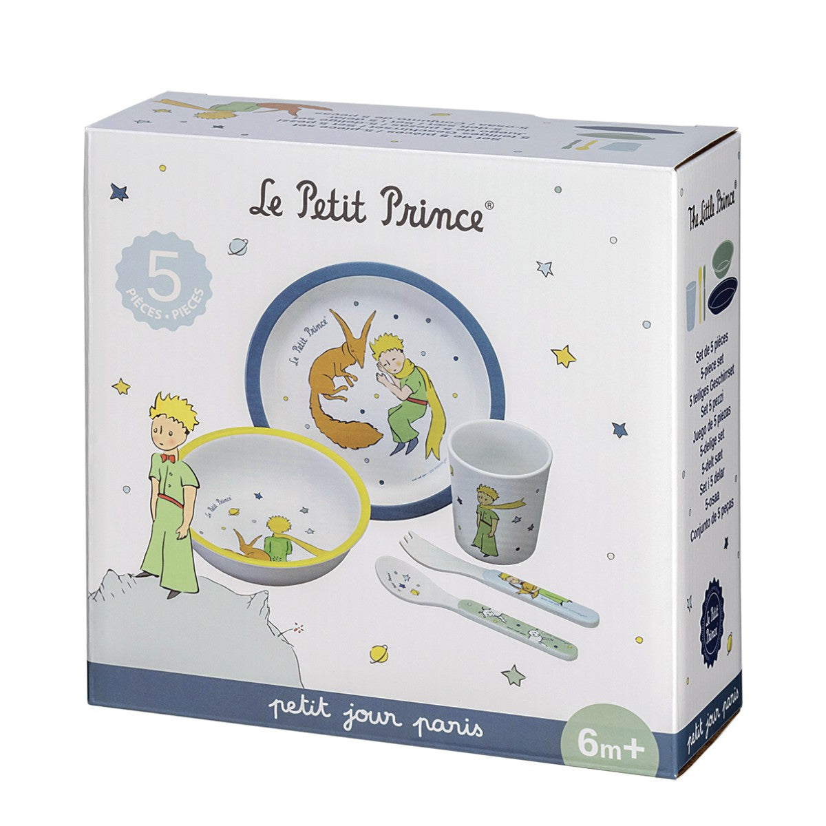 Petit Jour Paris barnservis i presentask med 5 delar, Den lille prinsen - Blå