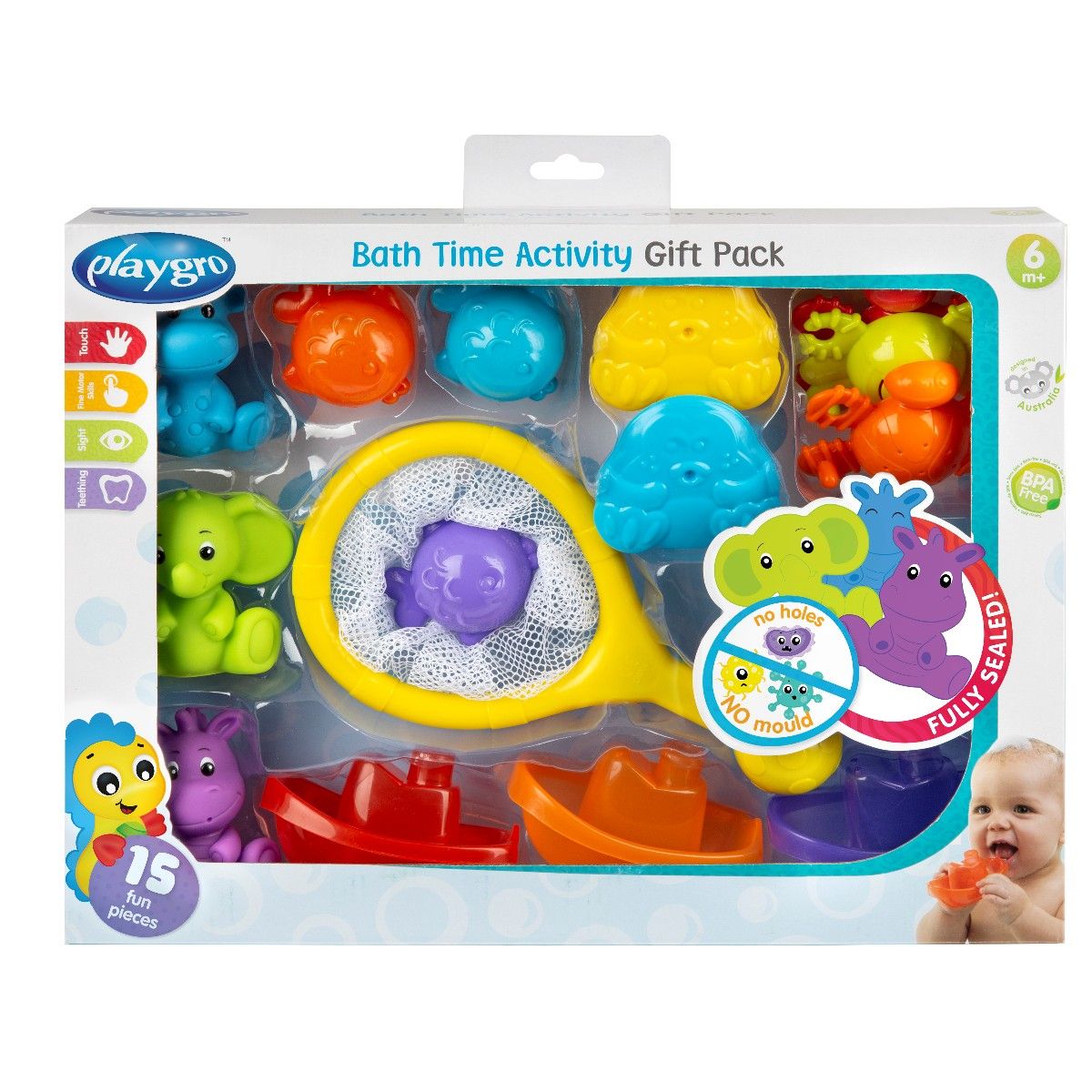 Playgro Badelegetøj, Gaveæske m fiskenet og figurer - 16 dele