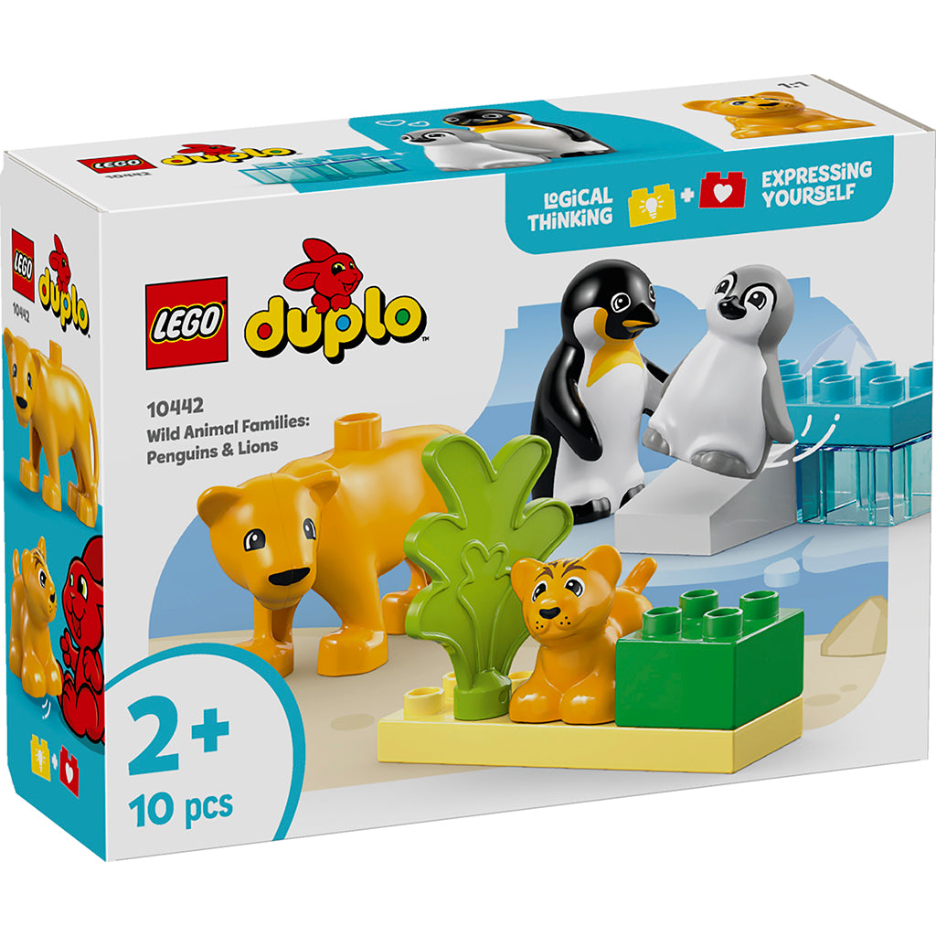 LEGO® DUPLO® Town, Vilda djurfamiljer: pingviner och lejon
