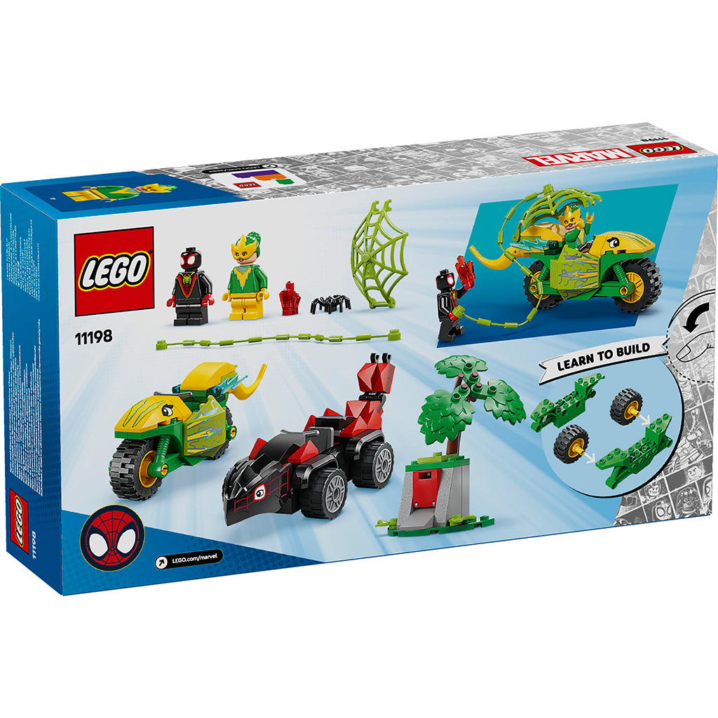 LEGO® Spidey, Spin och Electros jakt i dinosaurfordon