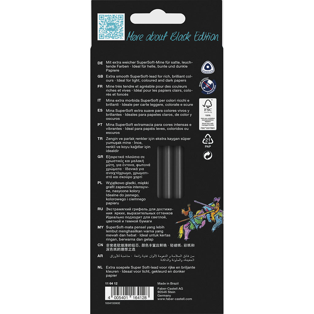 Faber-Castell, Black Edition, 12 st färgpennor - ass. färger