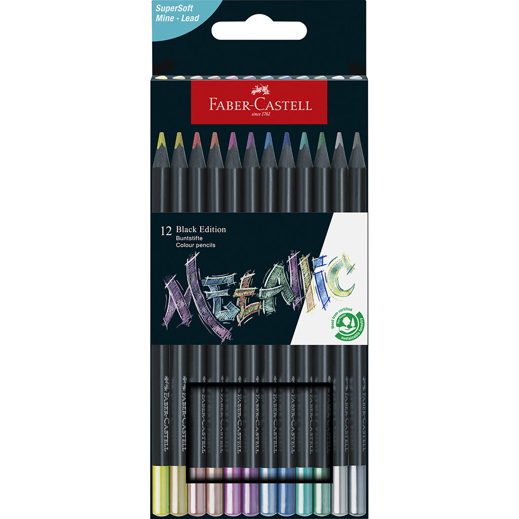 Faber-Castell, 12 st Black Edition färgpennor - Metallic