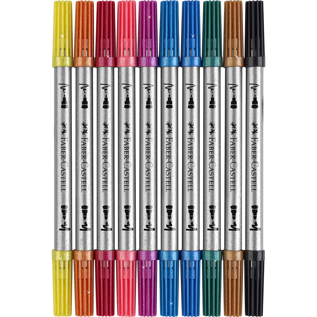 Faber-Castell, dubbelsidiga tuschpennor med glimmer, ask med 10 st.