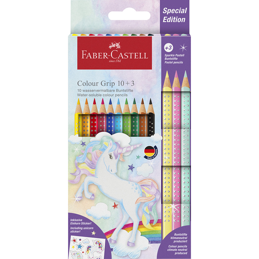 Faber-Castell, 10 +3 Grip Unicorn färgpennor, Sparkle