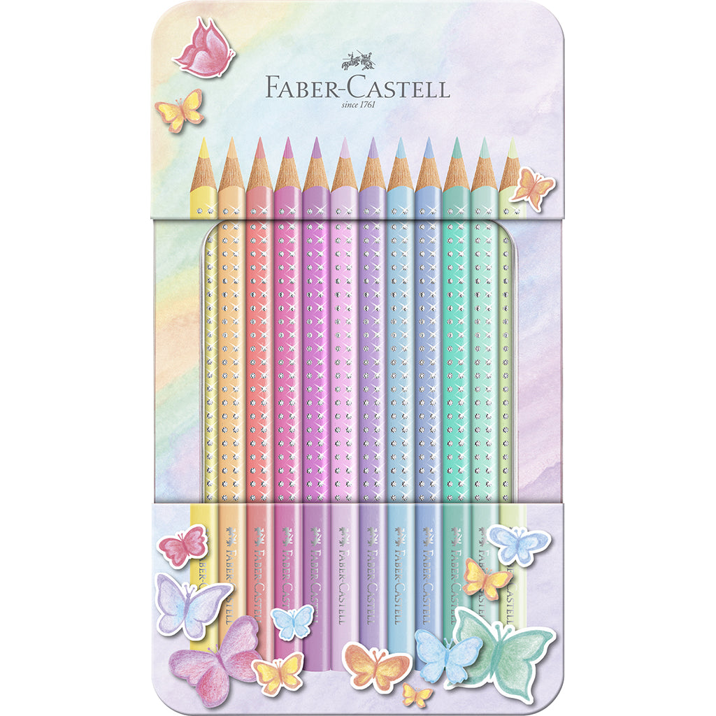 Faber-Castell, Färgpennor i plåtask, Sparkle - 12 st - pastell