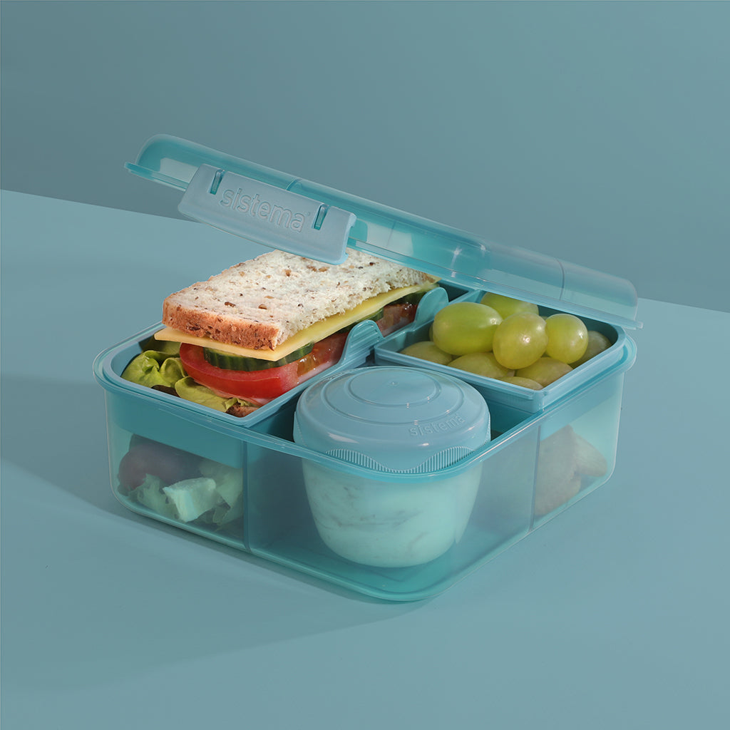 Sistema Bento Cube To Go, matlåda med 5 fack och en behållare - Teal stone