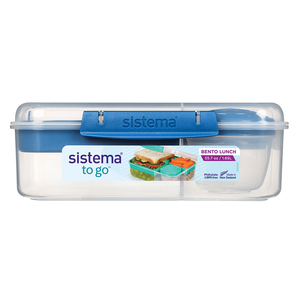 Sistema Bento Lunch madkasse med 3 rum och ett yoghurtbæger, 1,65L - Blue