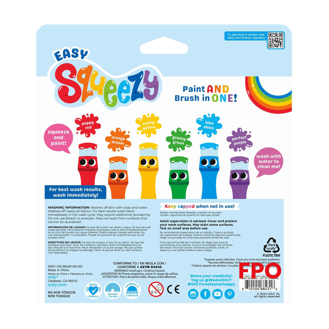 OOLY Plakatmaling i pensel 6 stk, Easy Squeezy