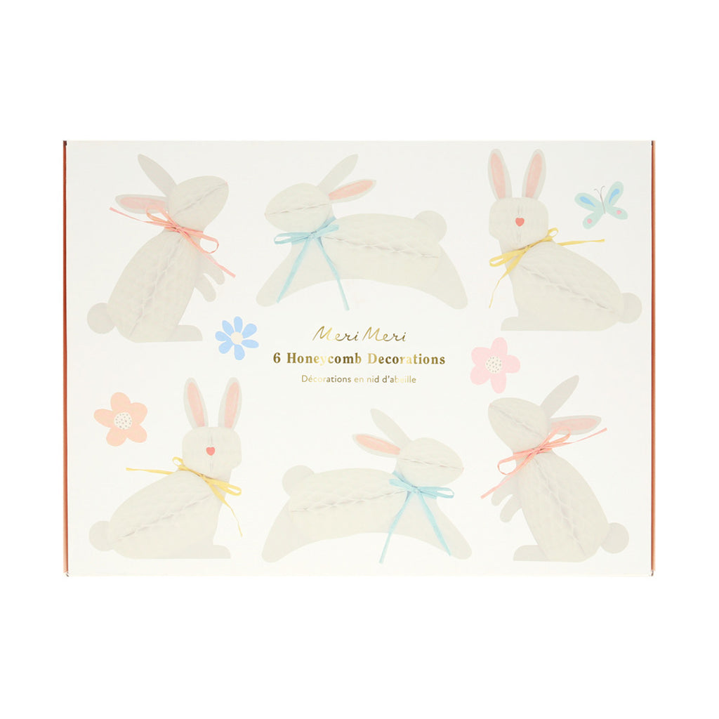 Meri Meri påsk, honeycomb-dekorationer – Pom pom-kaniner – 6 st.