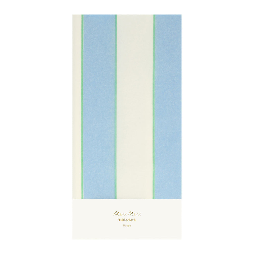 Meri Meri pappersduk, Pale blue stripe - 259 x 137 cm