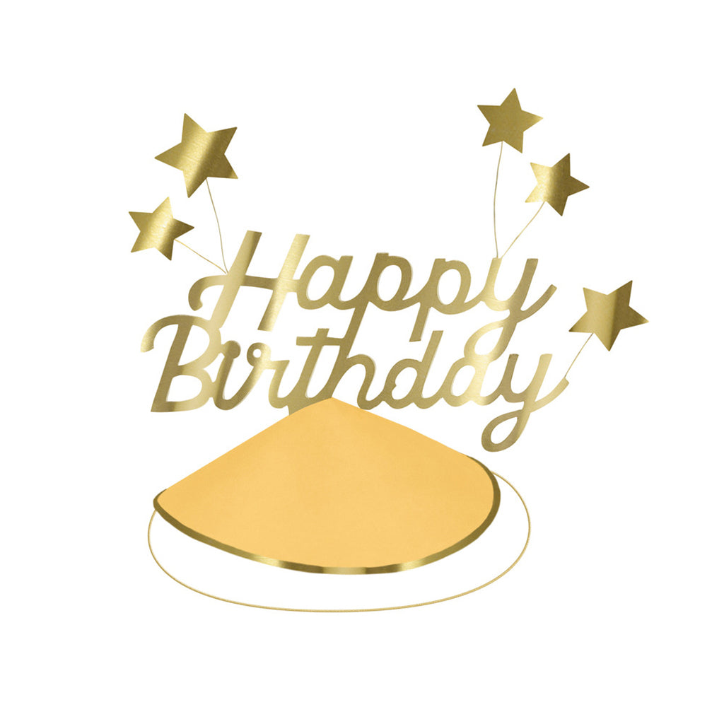 Meri Meri festhattar, Happy Birthday & foil start party hats - 6 st