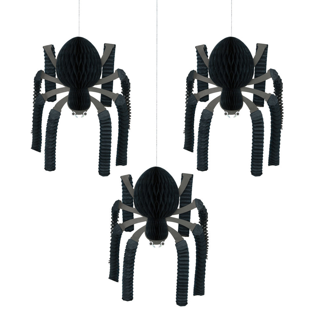 Meri Meri Halloween pynt, 3-pak hængende Giga honeycomb edderkopper