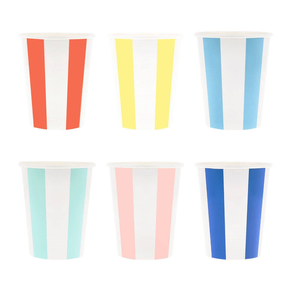 Meri Meri pappmuggar, Beach Striped - 8 st.