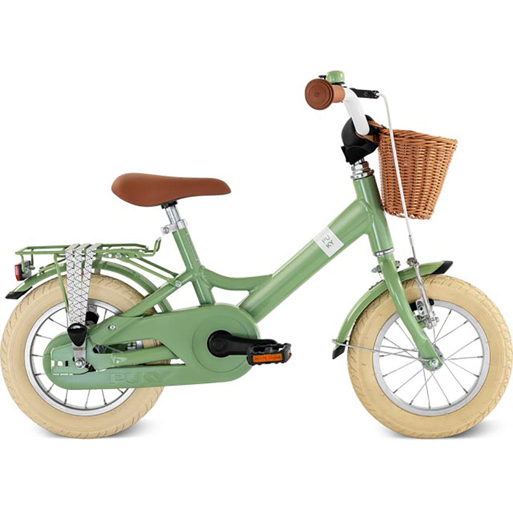 Puky Youke Classic cykel m. håndbremse og cykelkurv, 12" - Retro green - Fra 3 år