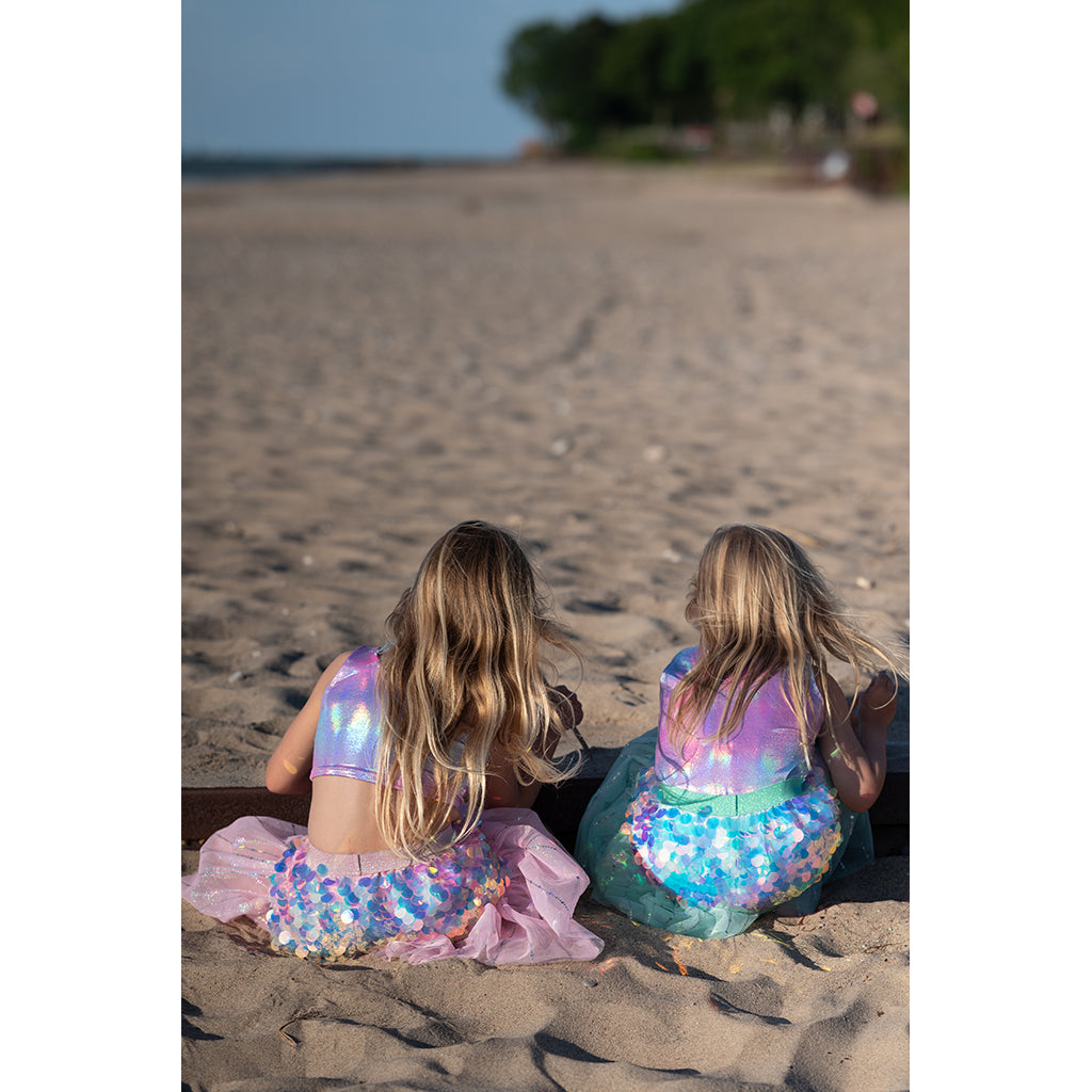Great Pretenders utklädningskläder, Bling bling sjöjungfrukjol och hårklämmor, mint – Str. 4-6 år