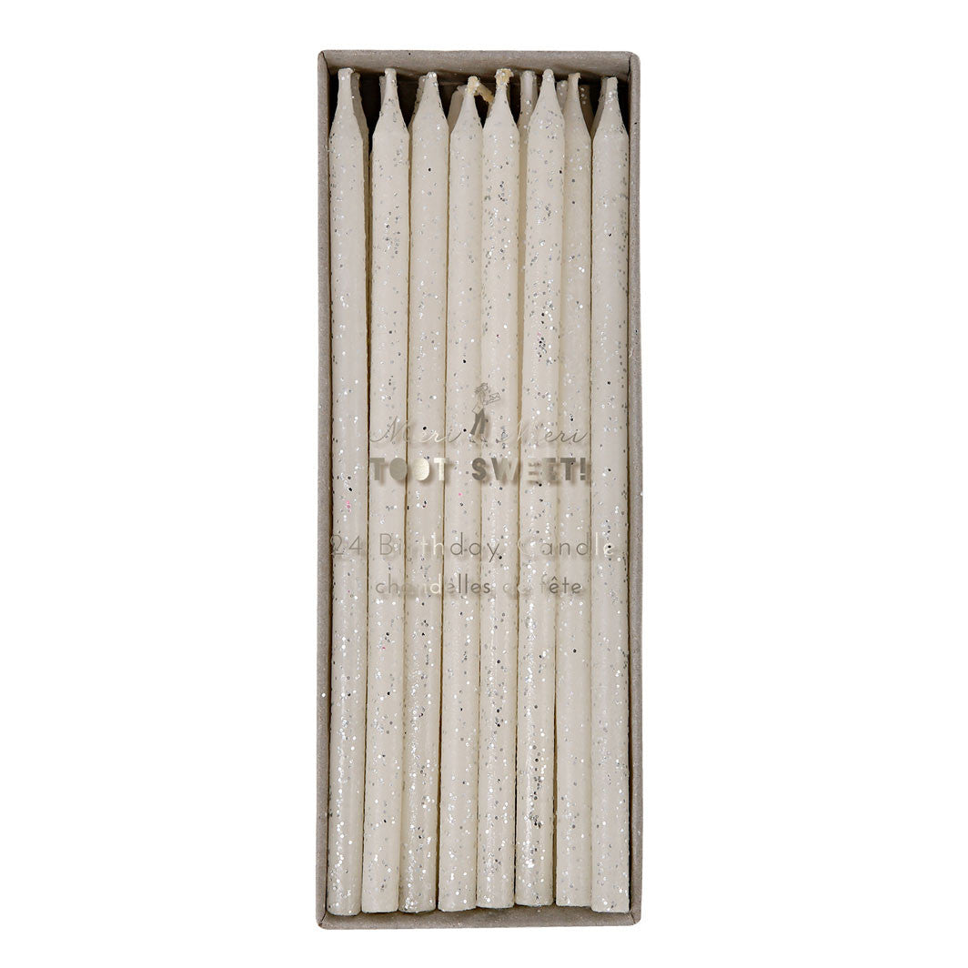 Meri Meri tårtljus med silverglitter, Toot Sweet - 24 st
