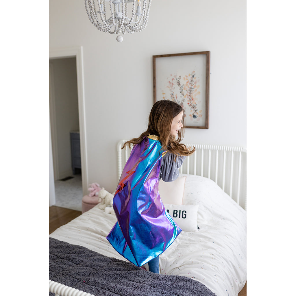 Great Pretenders Superhjälte-kappa, Blue Lightning, vändbar - stl. 5-6 år