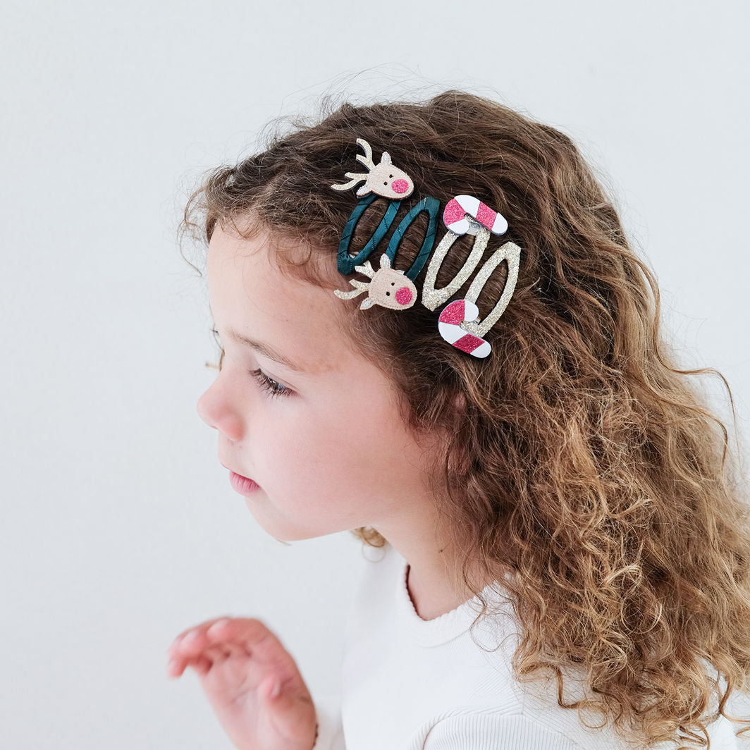 Mimi & Lula - 4 hårspännen - Rudolph & Candy Christmas