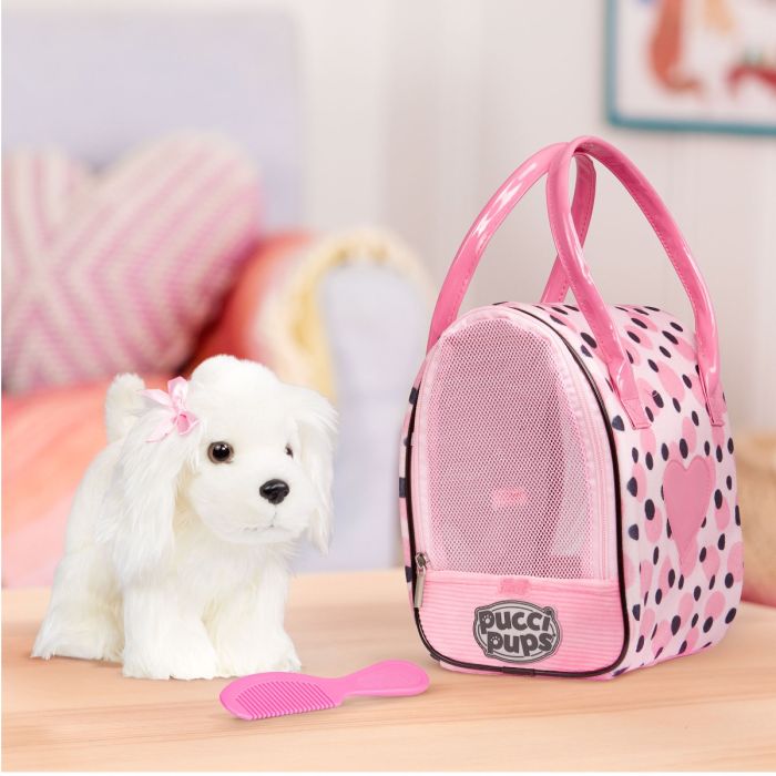 Pucci Pups hund i väska, rosa prickar