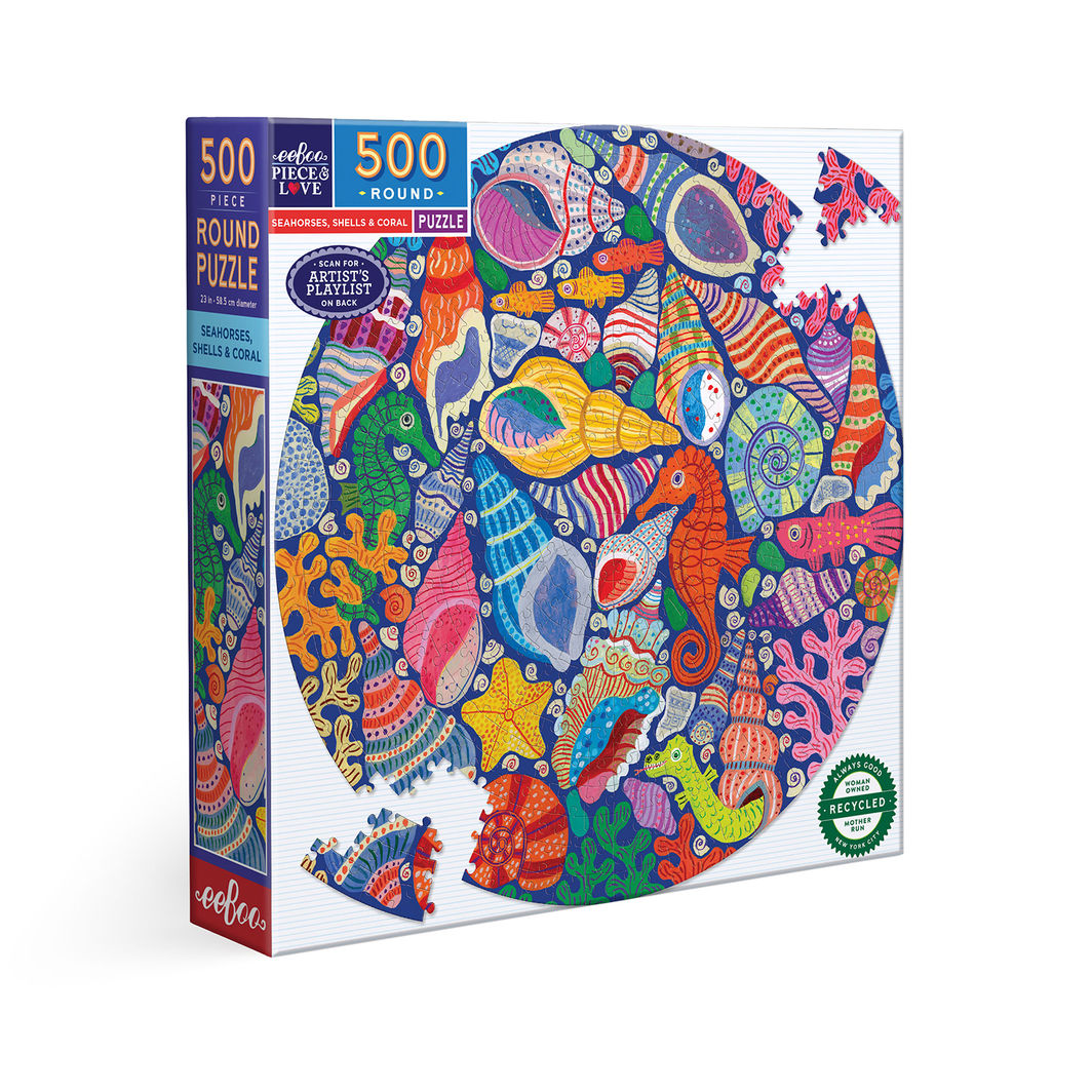eeBoo Rundt puslespil 500 brk, Seahorses Shells & Coral