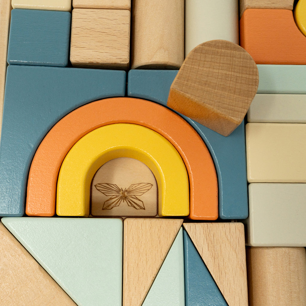 By Astrup Träklossar i bricka - Blå