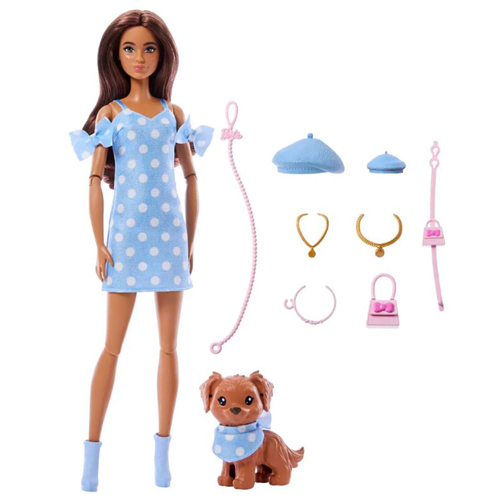 Barbie Twinning Looks Brunette Polka Dots docka m. hund