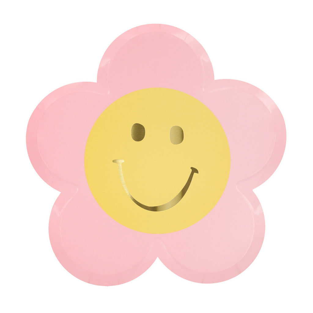 Meri Meri Papperstallrikar, Happy face flowers - 8 st.