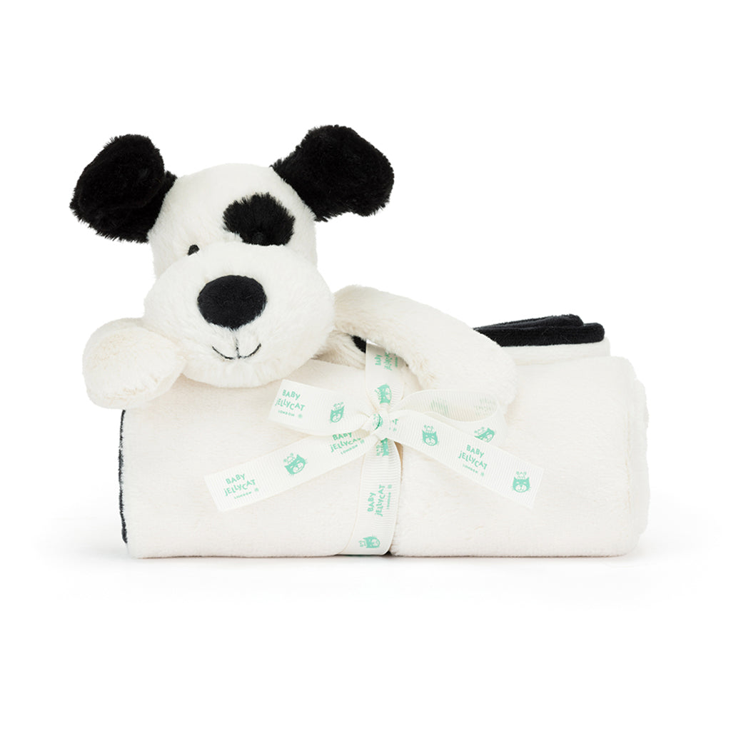 Baby Jellycat tæppe, Bashful hund, sort/creme - 56 cm