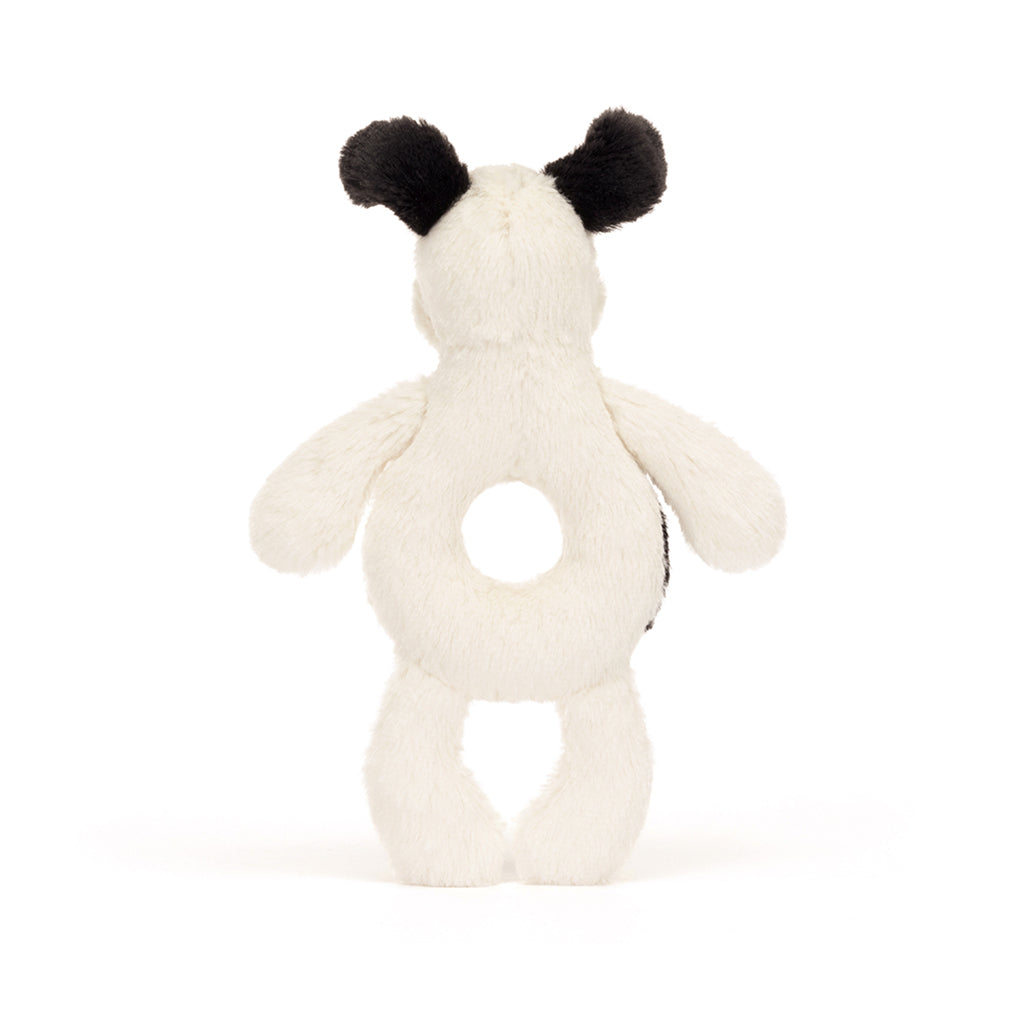 Baby Jellycat ringrangle, Hund, sort/creme – 15 cm