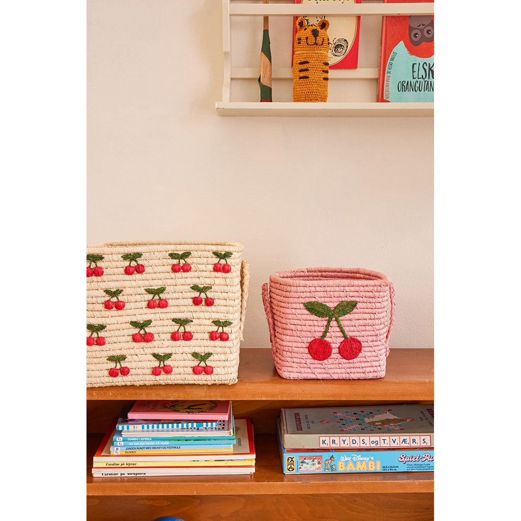 Rice korg, kvadratisk, liten - Pink big cherry