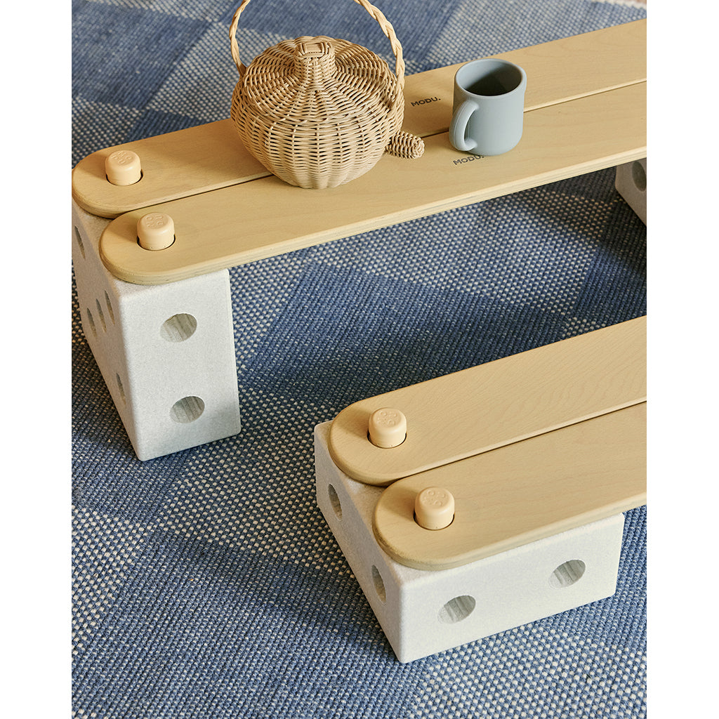 Modu Balance Track, balanserbana i trä med skumklossar, aktivitetsleksak - Sand Grey/Honey Yellow