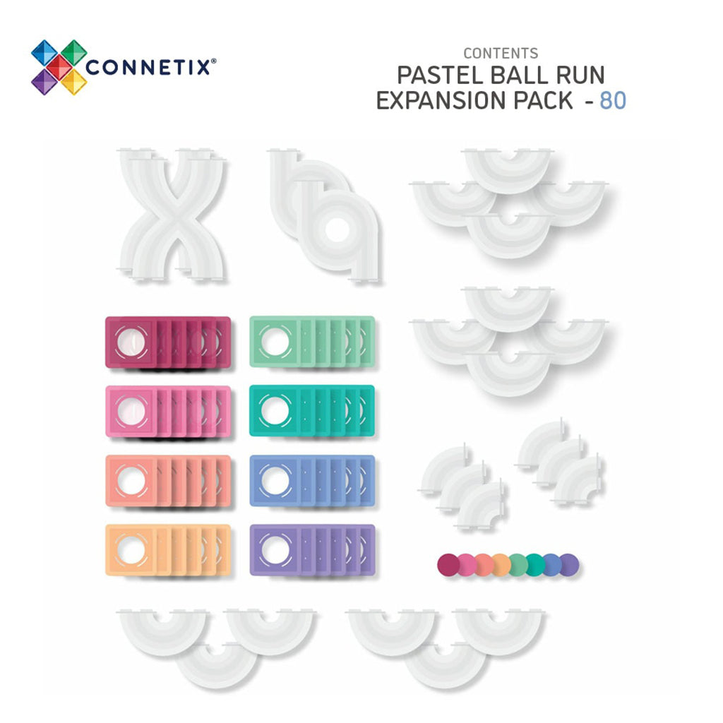 Connetix magnetiskt byggset, Ball Run Expansion Pack, 80 delar - Pastell