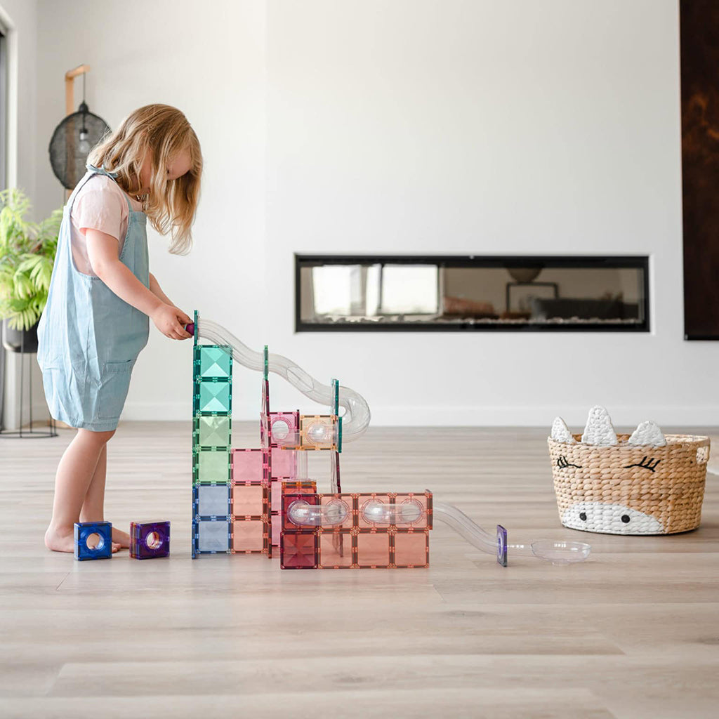 Connetix magnetiskt byggset, Ball Run Expansion Pack, 80 delar - Pastell