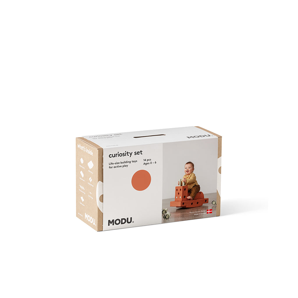 Modu byggleksak i skum, Curiosity-set, 14 delar – Burnt Orange/Dusty Green
