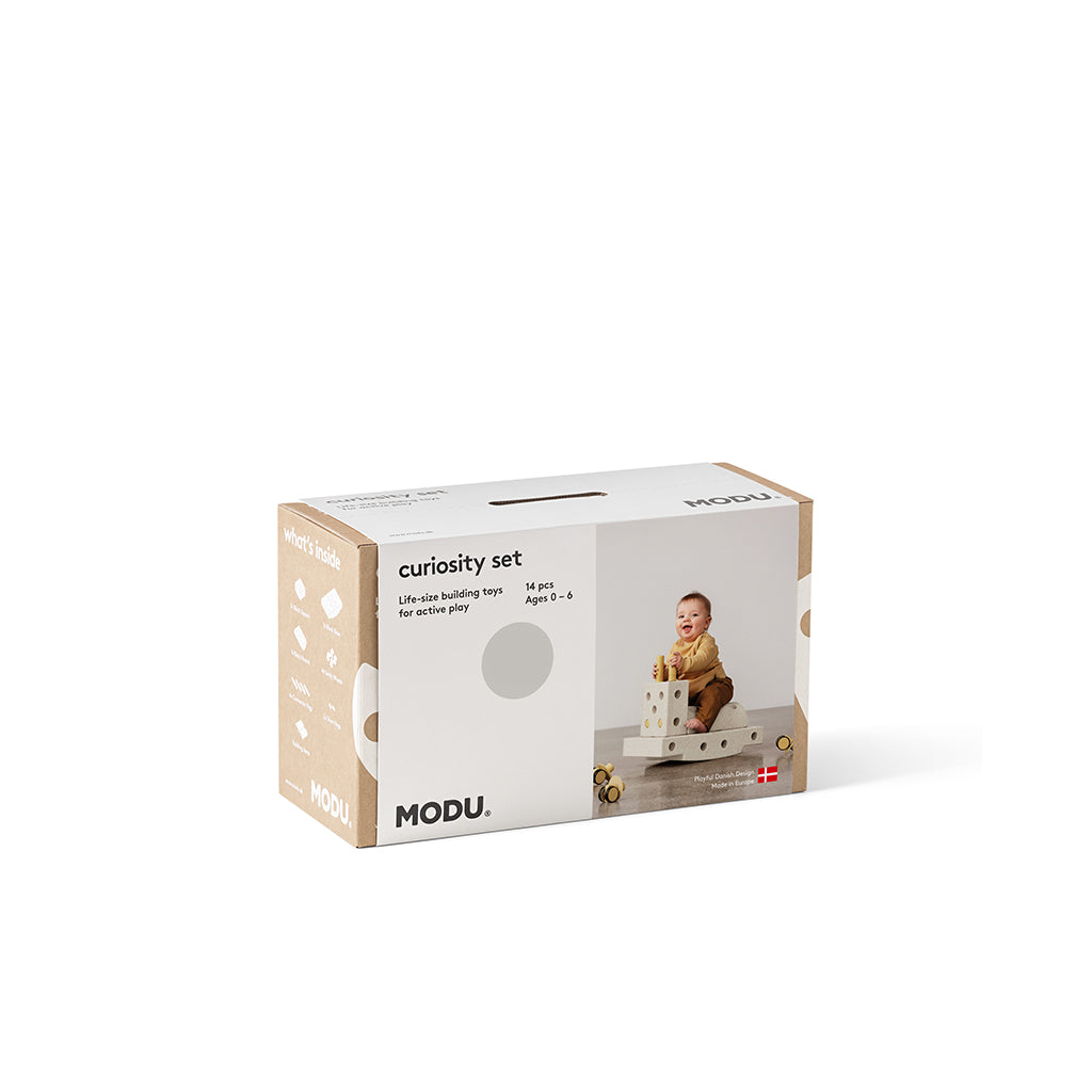 Modu byggleksak i skum, Curiosity-set, 14 delar - Sand Grey / Honey Yellow