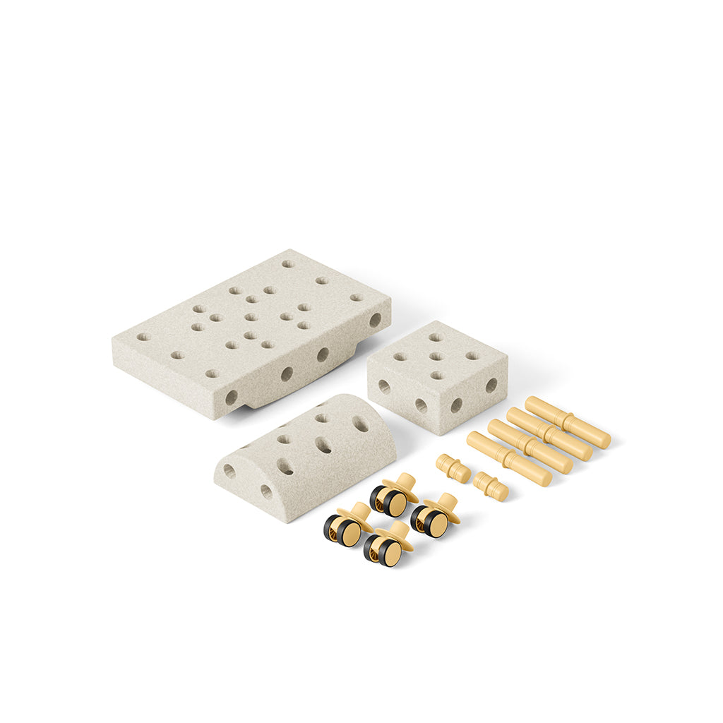 Modu byggleksak i skum, Curiosity-set, 14 delar - Sand Grey / Honey Yellow