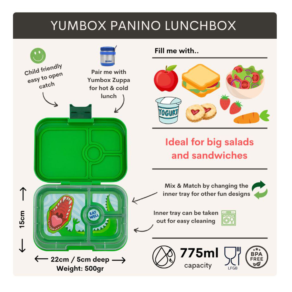 Yumbox matlåda med 4 fack, Panino, Dino - Jurassic Green