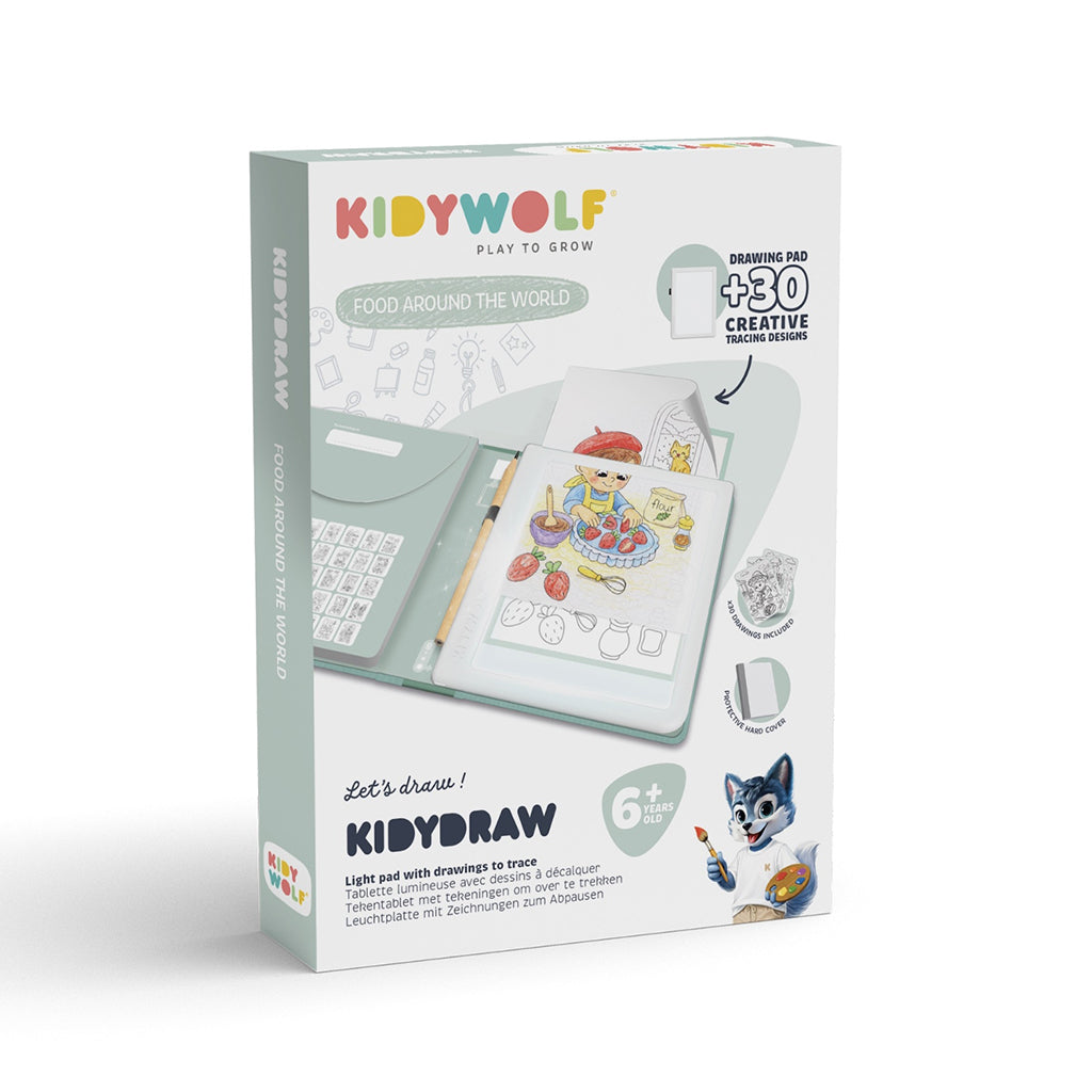 Kidywolf Kidydraw, ritplatta med ljus och mallar - Food