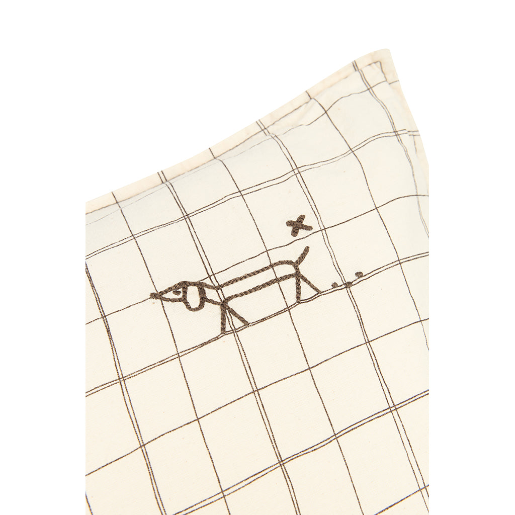 Nobodinoz broderad kudde, 50 x 30 cm, tvättat franskt linne - Natural grid