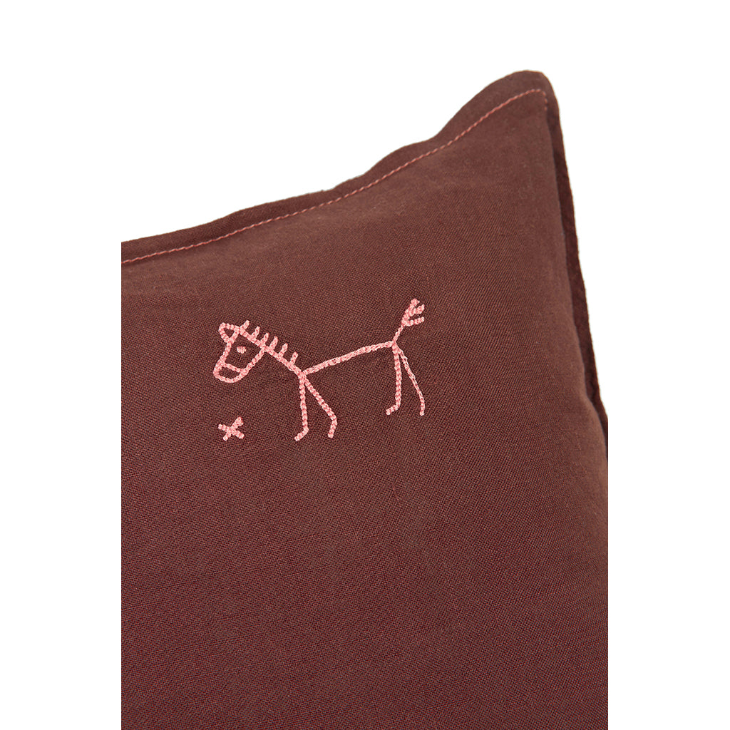 Nobodinoz broderad kudde, 45 x 45 cm, tvättat franskt linne - Prune