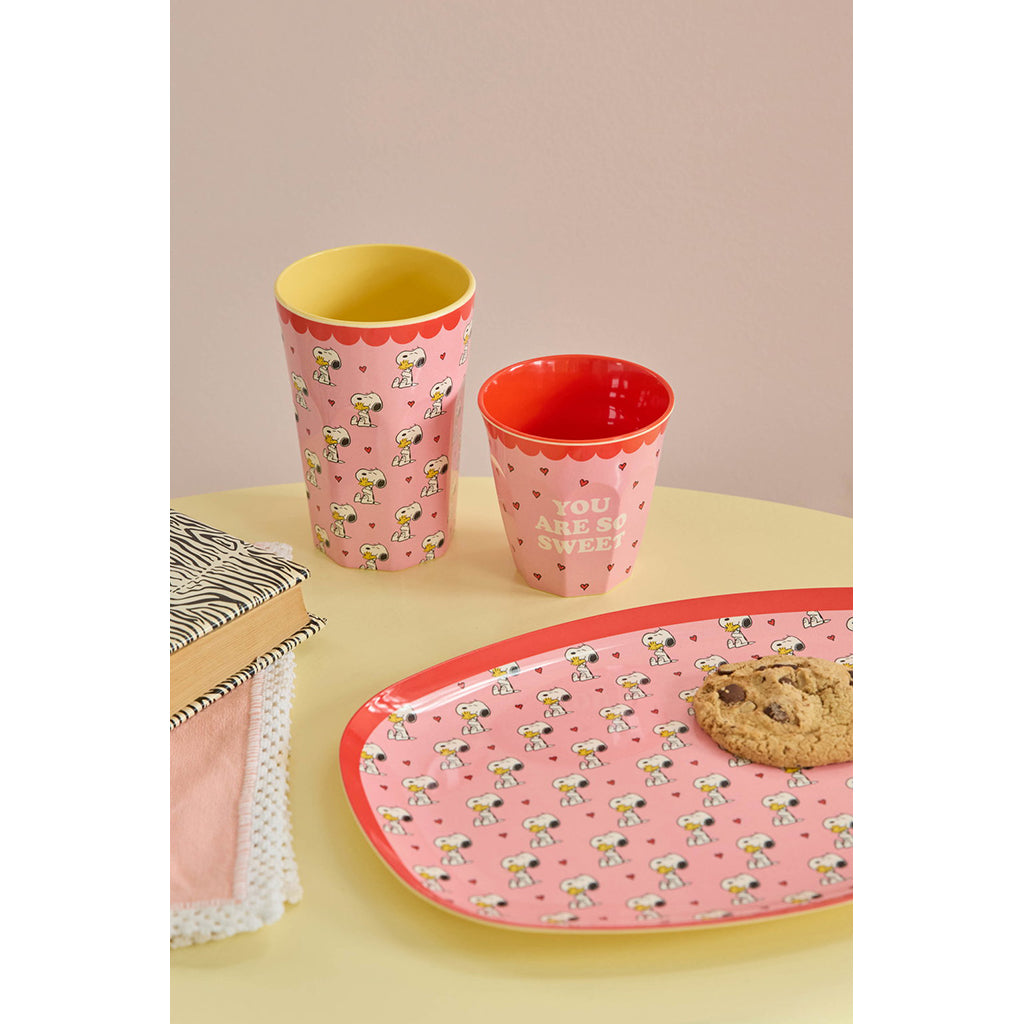 Rice Melamin rektangulär middagstallrik, Snoopy - Pink