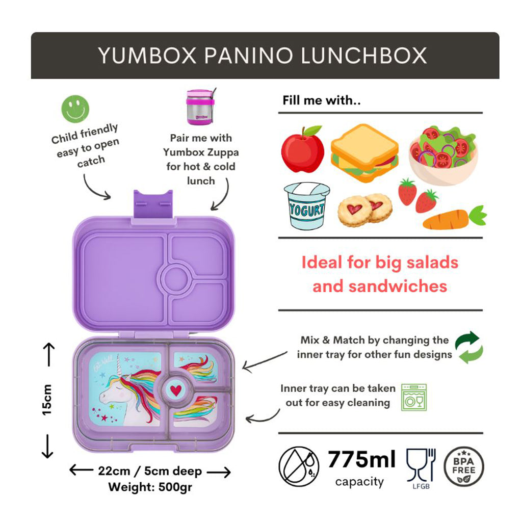 Yumbox matlåda med 4 fack, Panino, Enhörning - Lavendel