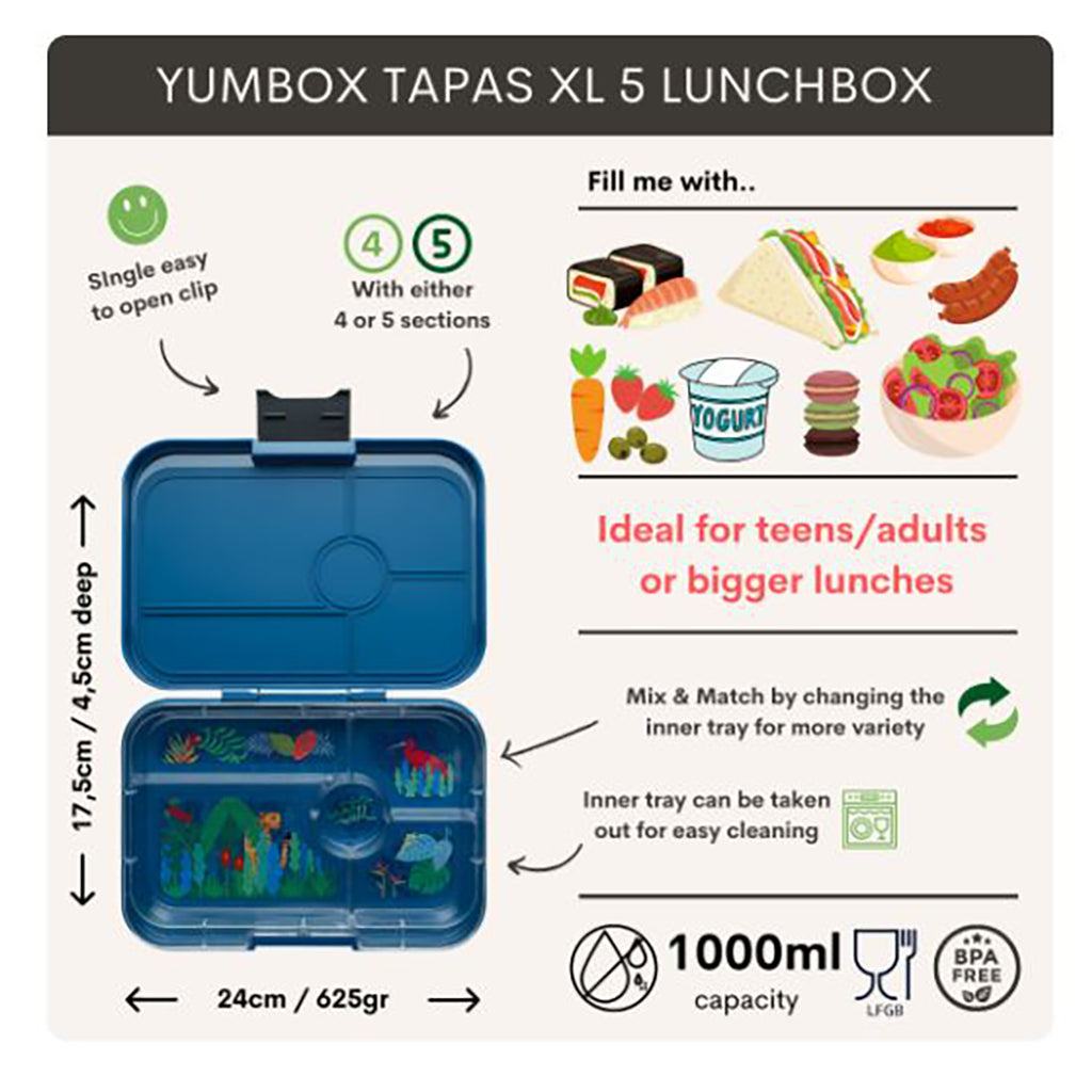 Yumbox XL matlåda med 5 fack, Tapas - Jungle/ Blue