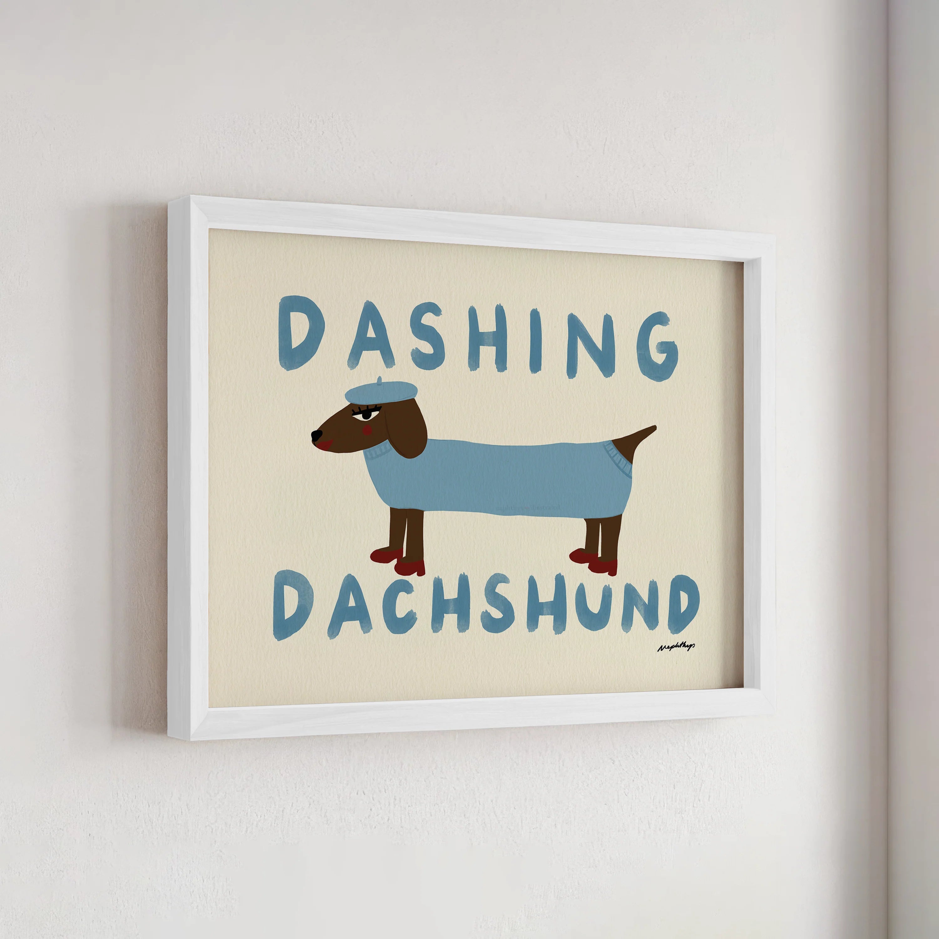 Nephthys Illustrated affisch, Dashing Dachshund - A4