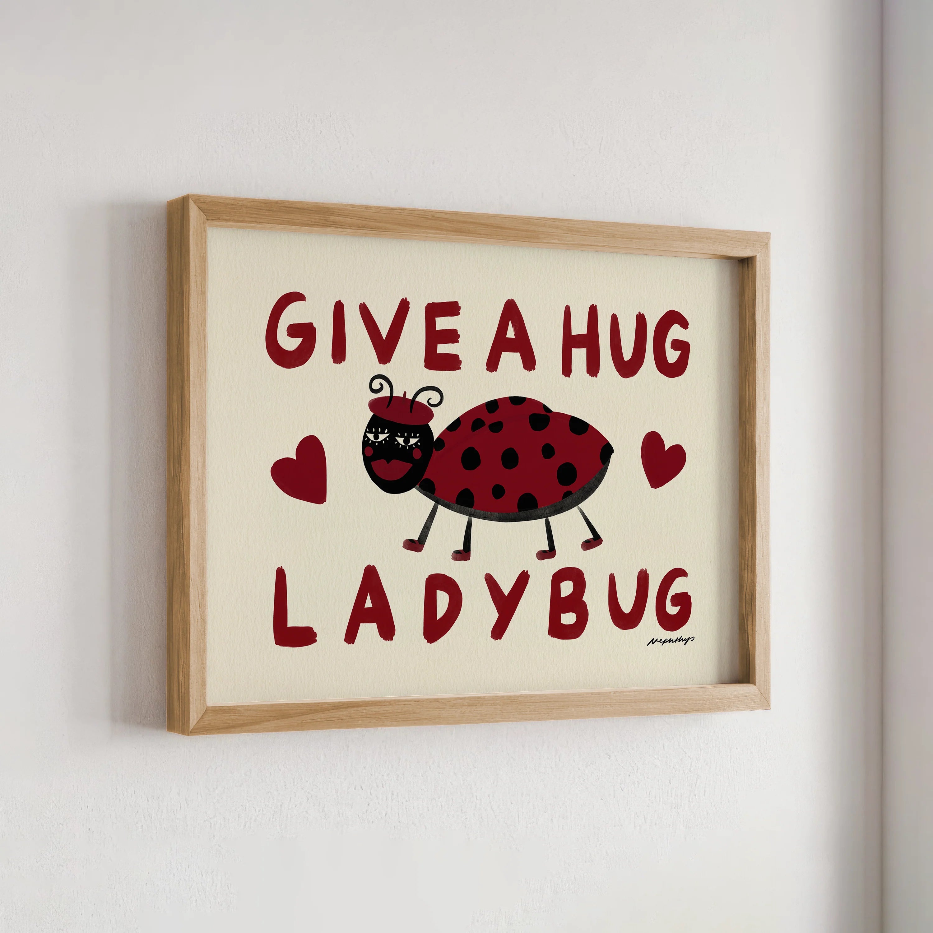 Nephthys Illustrated affisch, Give a Hug Ladybug - A4