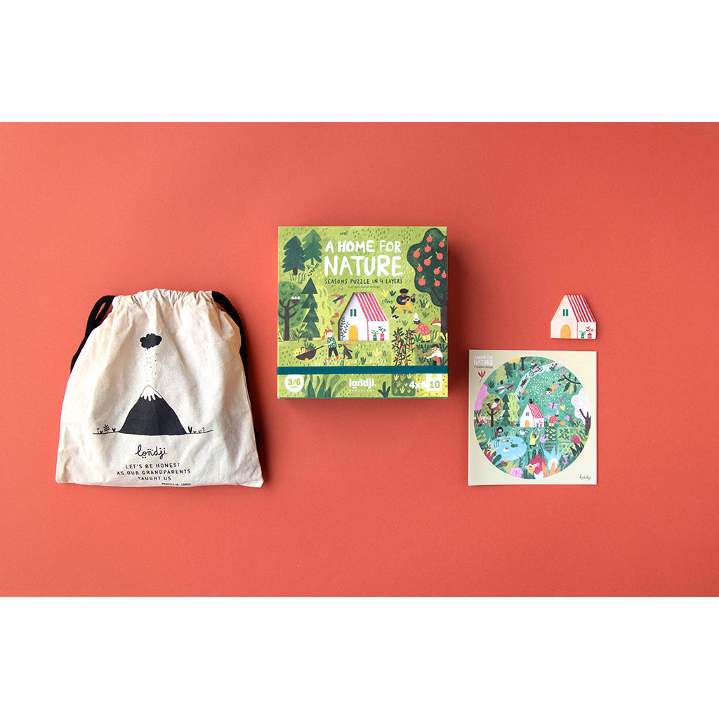 Londji pussel, runt, A home for nature, 4 pussel med vardera 10 bitar