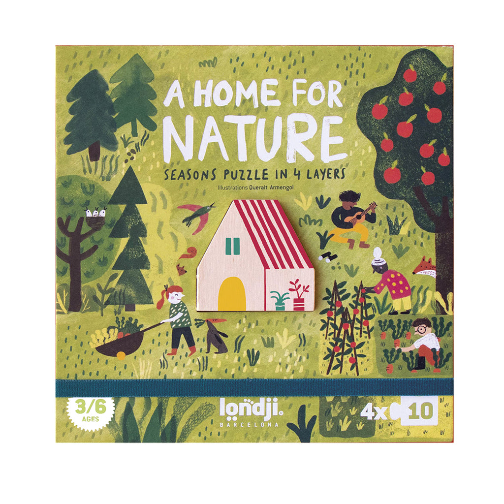 Londji pussel, runt, A home for nature, 4 pussel med vardera 10 bitar