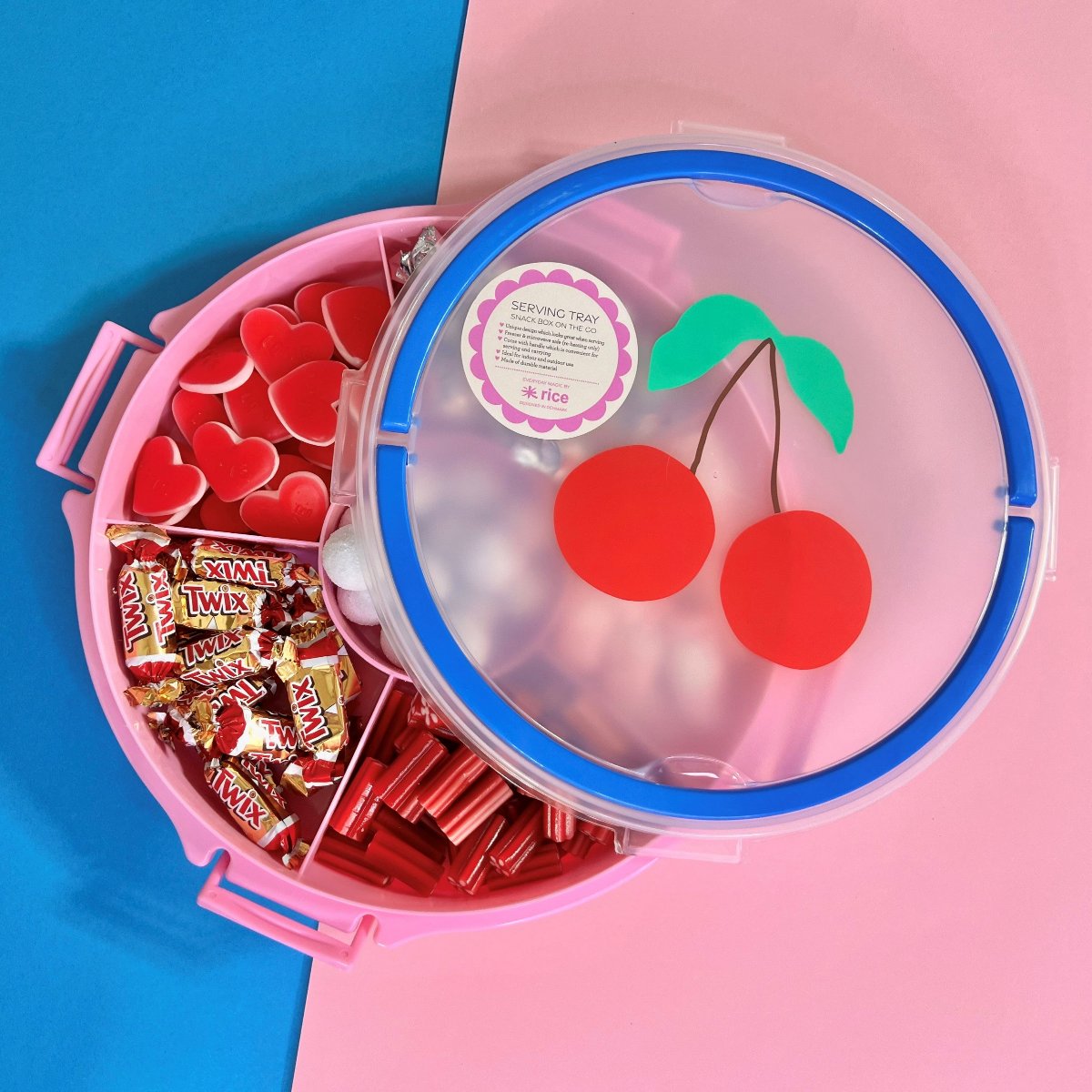 Rice snackbricka med lock, 6-delad - Rosa