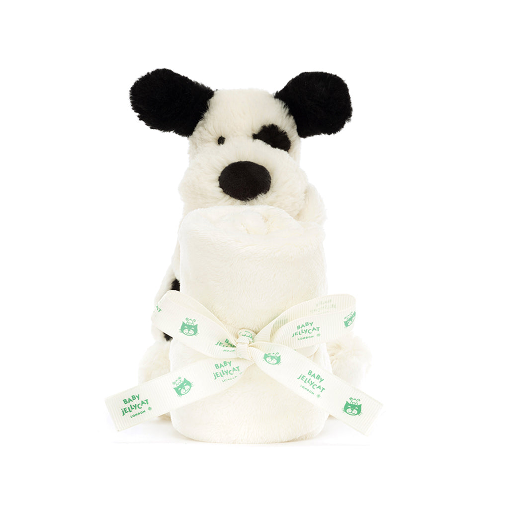 Baby Jellycat gosedjur, Bashful snuttefilt – Svart/kräm hund