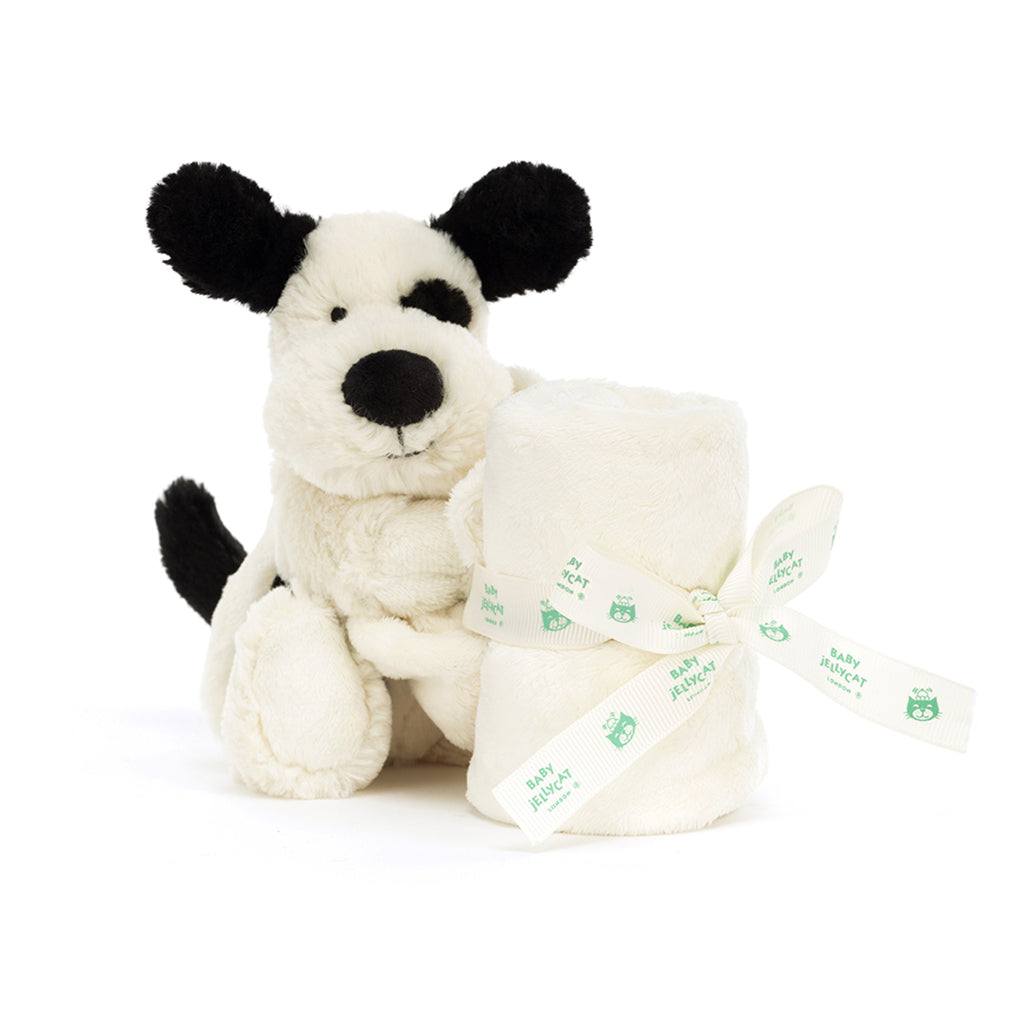 Baby Jellycat gosedjur, Bashful snuttefilt – Svart/kräm hund